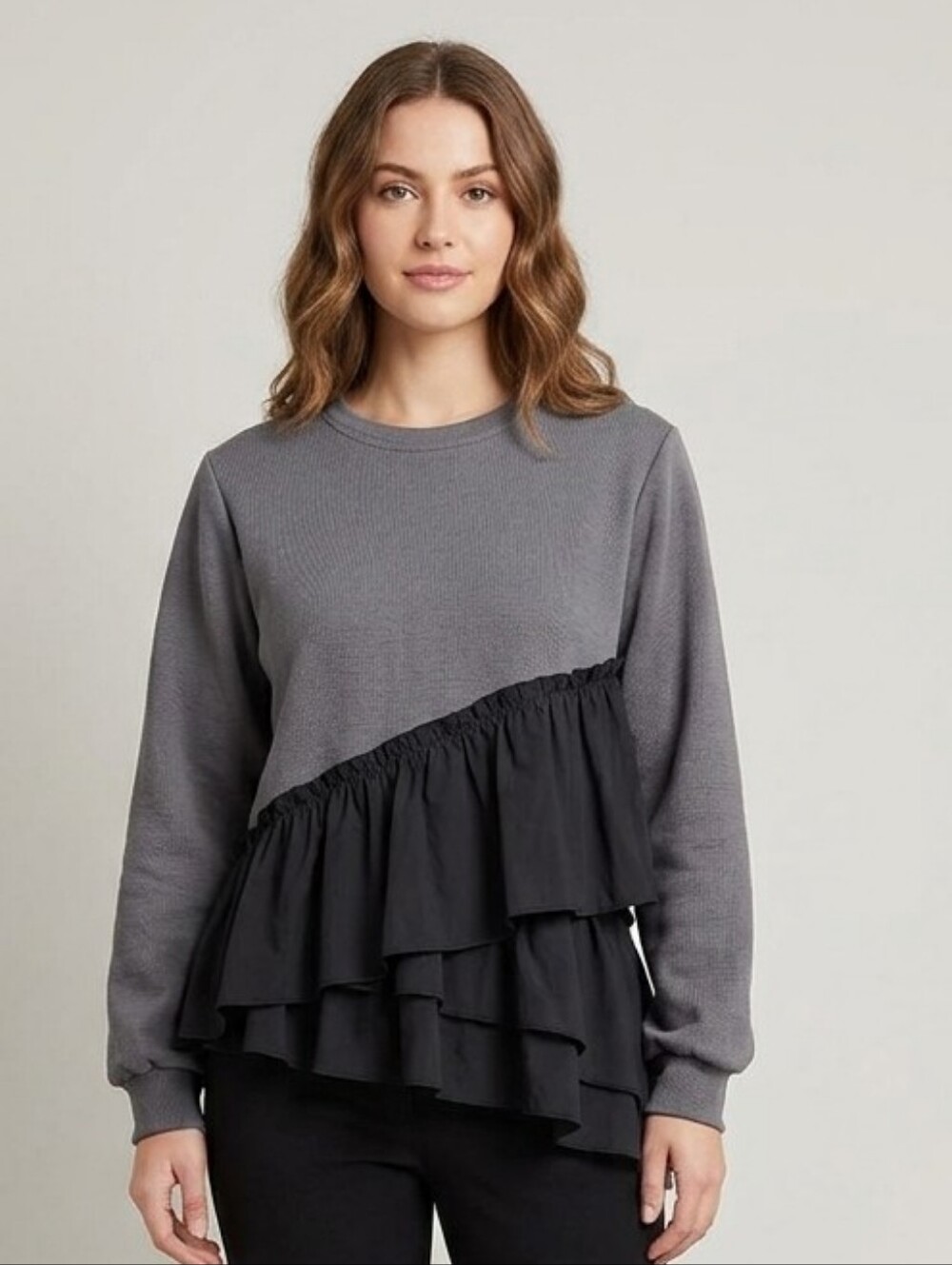 Mixed Media Ruffle Sweatshirt